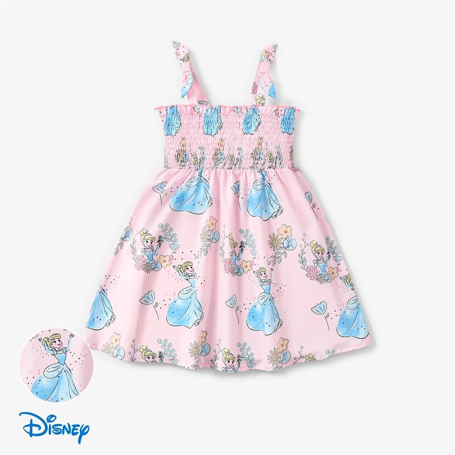 Disney Princess Frozen Elsa Minnie Mouse Toddler Girl Dress Bow Strap Smocked Summer Outfit Birthday Party Clothes 2-6 Years