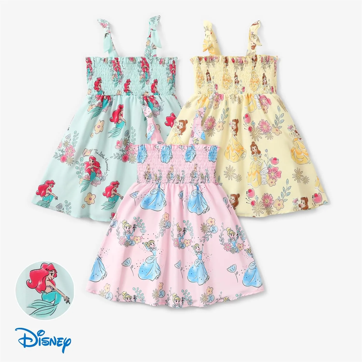 Disney Princess Frozen Elsa Minnie Mouse Toddler Girl Dress Bow Strap Smocked Summer Outfit Birthday Party Clothes 2-6 Years