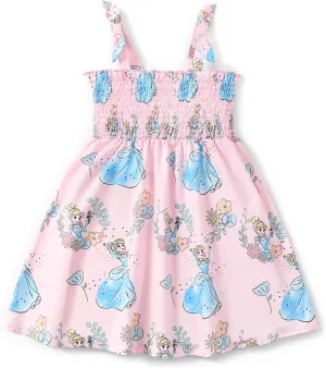 Disney Princess Frozen Elsa Minnie Mouse Toddler Girl Dress Bow Strap Smocked Summer Outfit Birthday Party Clothes 2-6 Years