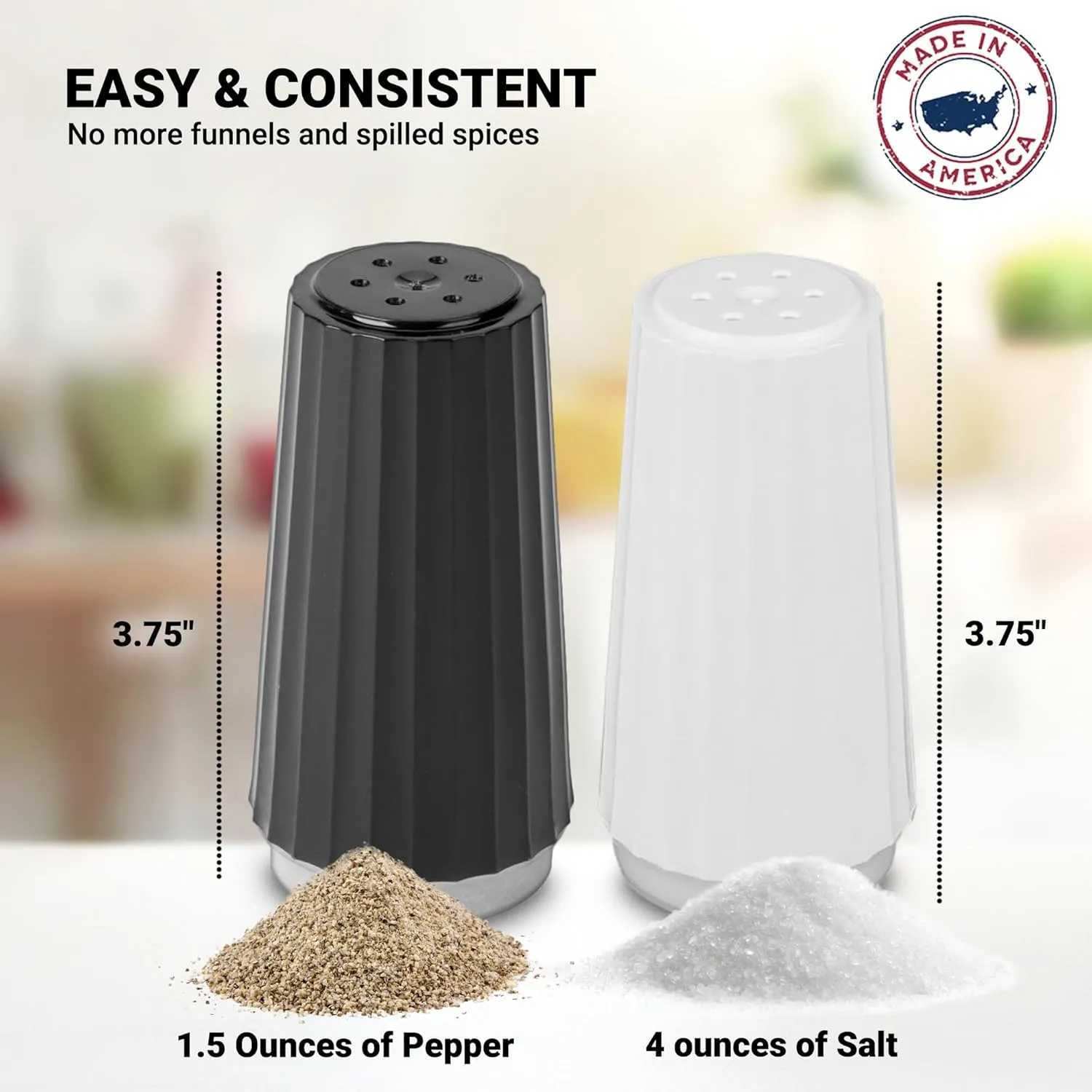 Disposable Salt and Pepper Shakers by Global Basics - Plastic Shaker Sets for Parties, Restaurants, Picnics, Cookouts - Prefilled Salt and Pepper Shakers with 4oz. Salt, 1.5oz. Pepper - 24-Pack