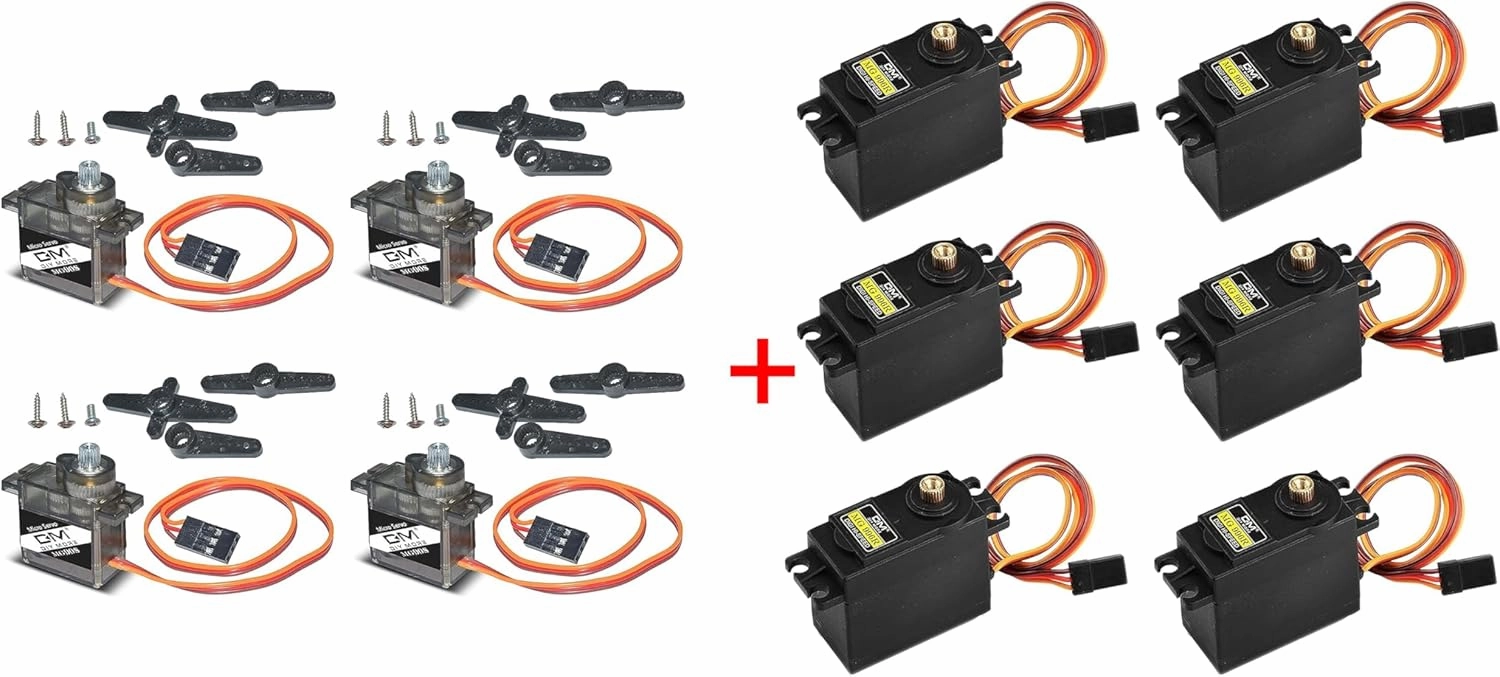 diymore 4pcs MG90S Servo 9 Gram Metal Gear Servo Digital Micro Servo Motor with [6-Pack] Servo MG996R Metal Gear Servo Torque High Speed Torque Servo Motor for Smart RC Helicopter Car Boat Robot