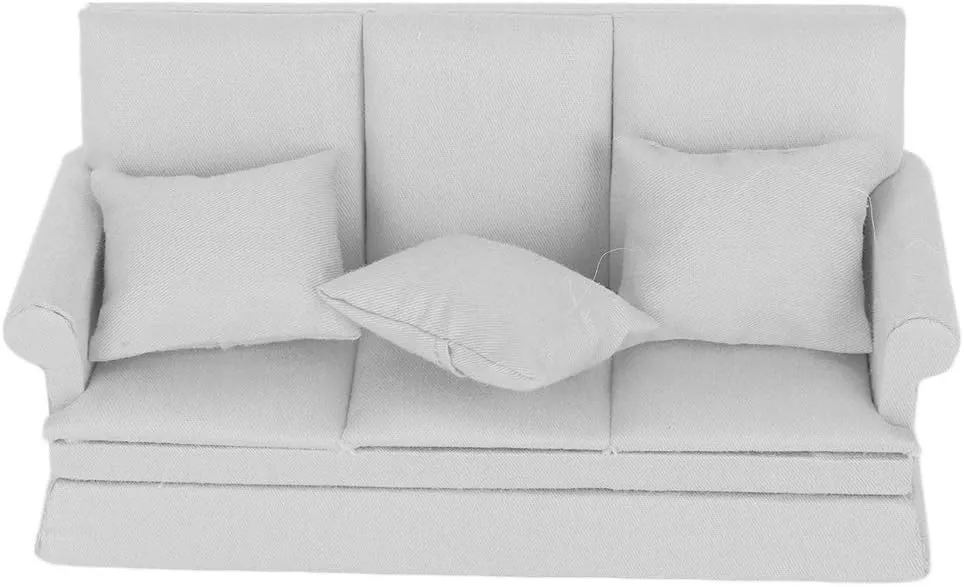 Dollhouse Furniture Set, Dollhouse Miniature Sofa Kit with 3 Pillow Miniature Toys Couch Chairs for 1:12 Dollhouse Accessory(Gray)