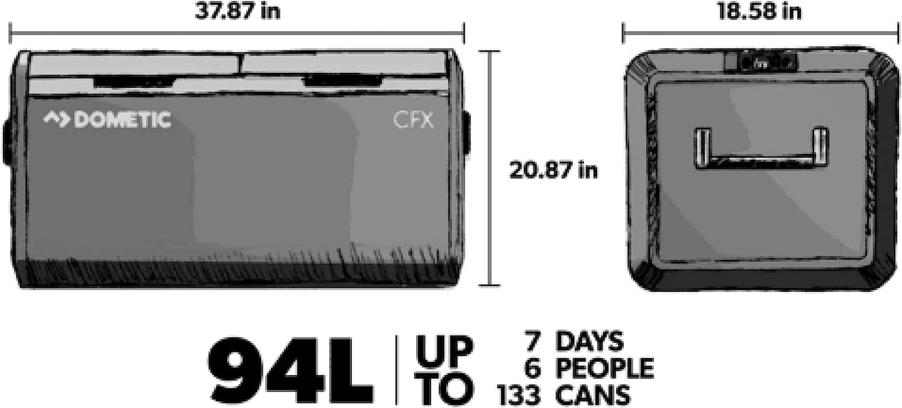 DOMETIC CFX3 95DZ, 95 Liter Dual Zone Portable Refrigerator and Freezer, Powered by AC/DC or Solar