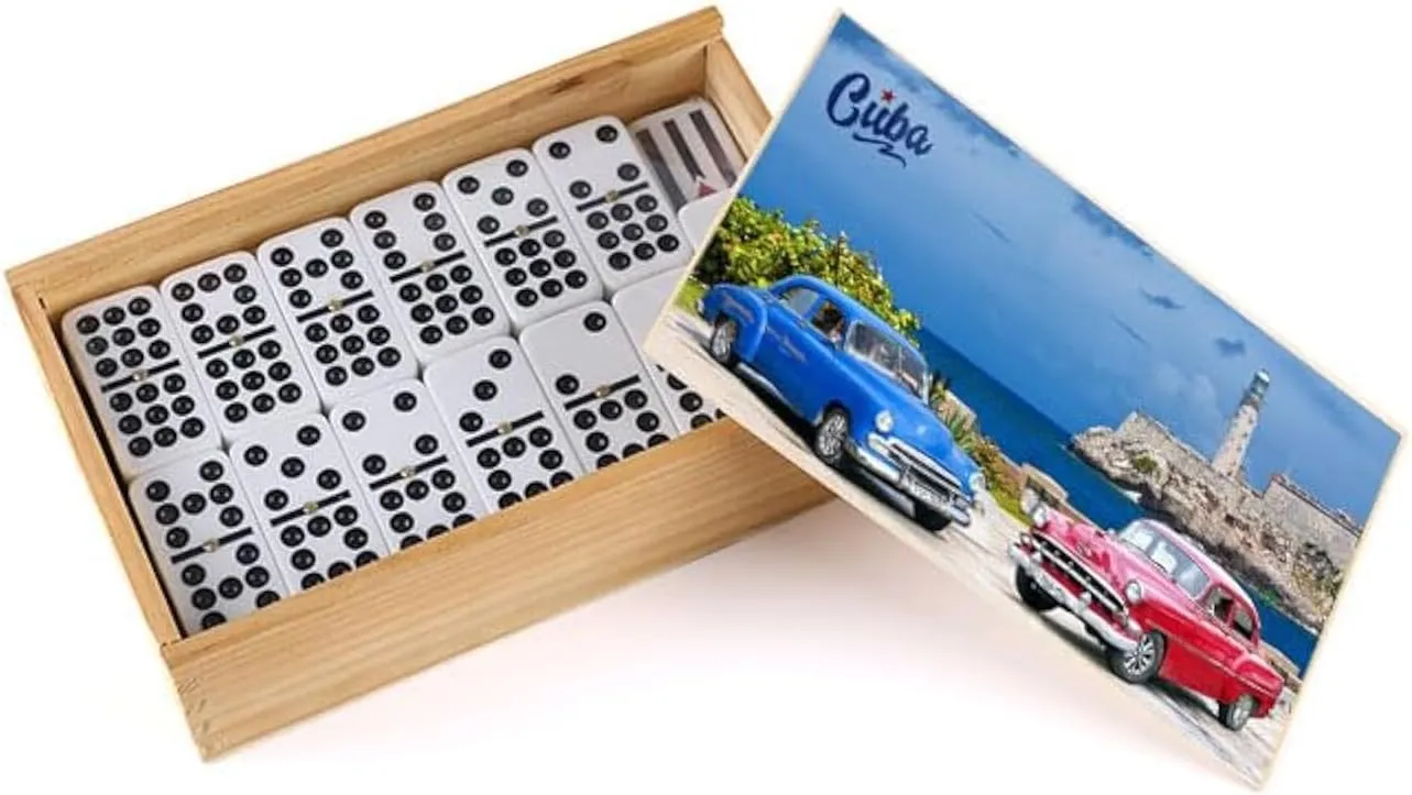 Domino Cubano Doble Nueve Cuban Dominoes Double Nine with Cuban Flag on Chips Cuban Traditions Great for Gift