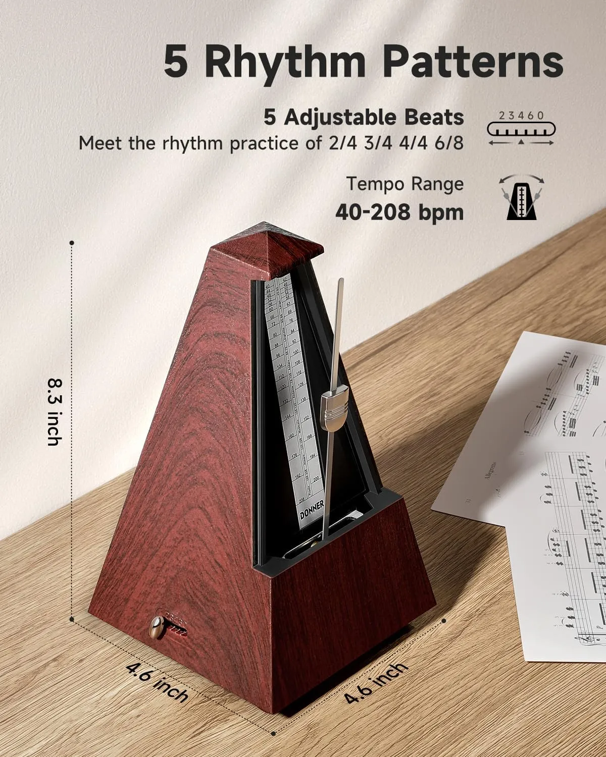 Donner Mechanical Metronome for Piano Guitar Drum Violin Saxophone Musician, Track Beat and Tempo, Loud Sound, Steel Movement, DPM-1 Red