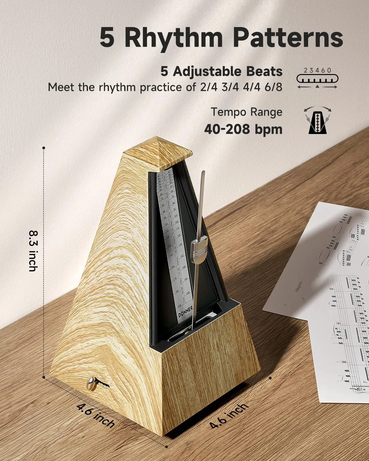 Donner Mechanical Metronome for Piano Guitar Drum Violin Saxophone Musician, Track Beat and Tempo, Loud Sound, Steel Movement, DPM-1