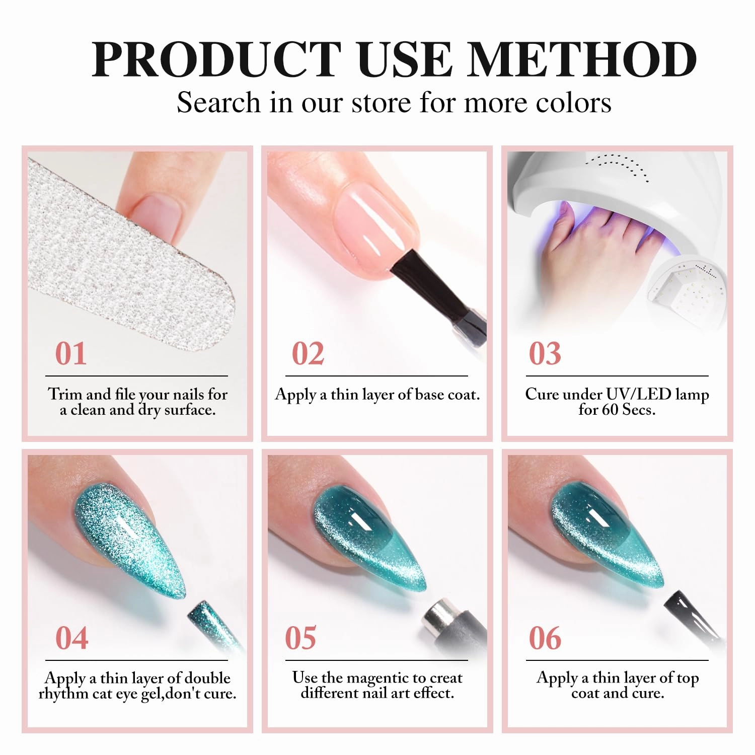 Double Rhythm 6 Colors Cat Eye Gel Polish Set Shimmer Glitter with Magnet Holographic Reflective Magnetic UV Nail Art Kit (6-Kit 32)