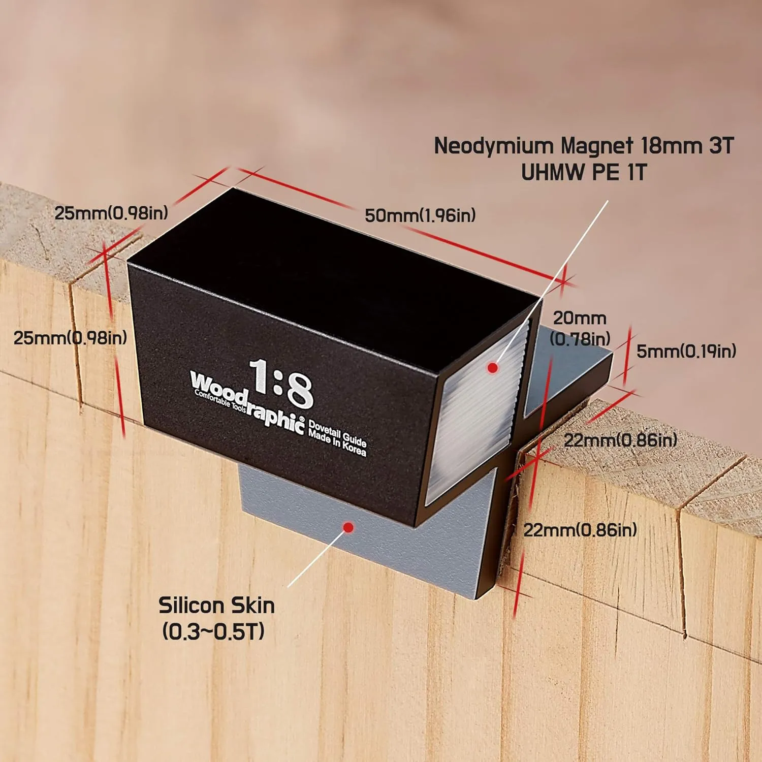 Dovetail Saw Guide – 1:6 Angle for Soft Wood – Magnetic CNC Aluminum Joinery Tool for Hand-Cut Precision, Woodworking Layout, and Marking Accuracy