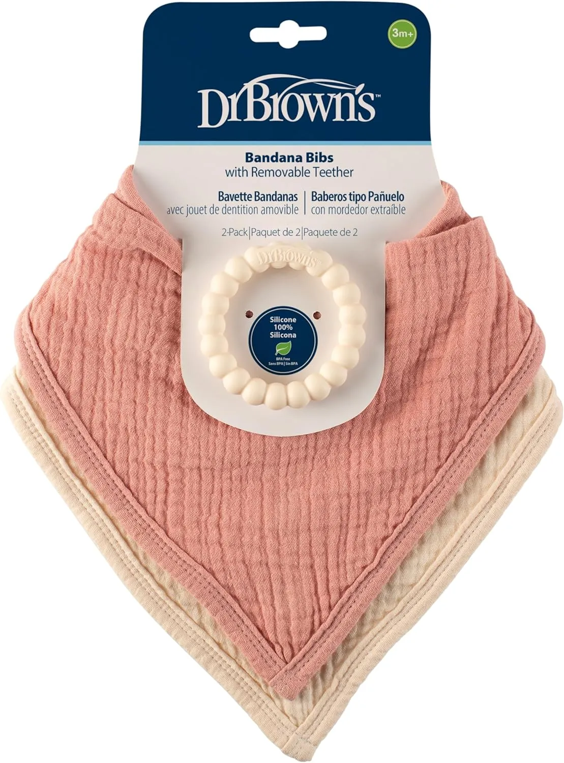 Dr. Brown's Muslin Bandana Bibs with Snap-On Removable Beaded Teether