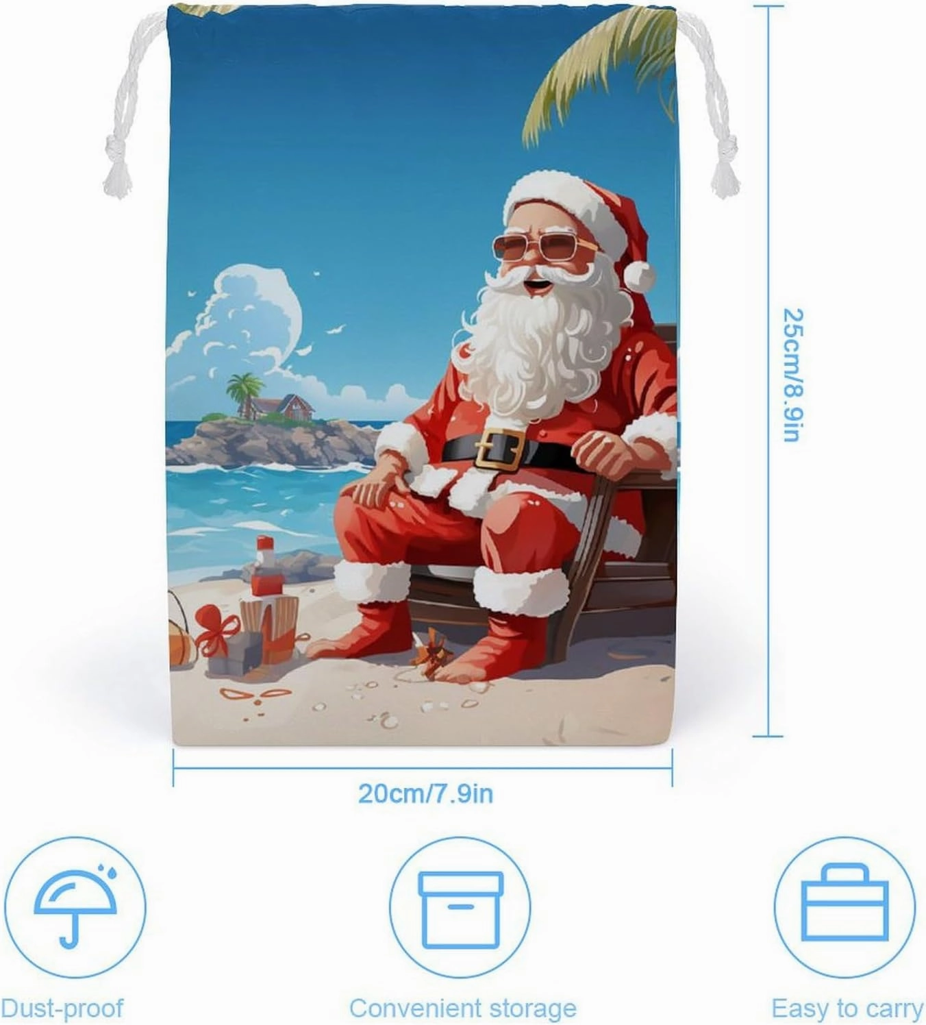 Drawstring Storage Bag Santa Claus At Beach Gym String Bag Durable Washable for Men Women