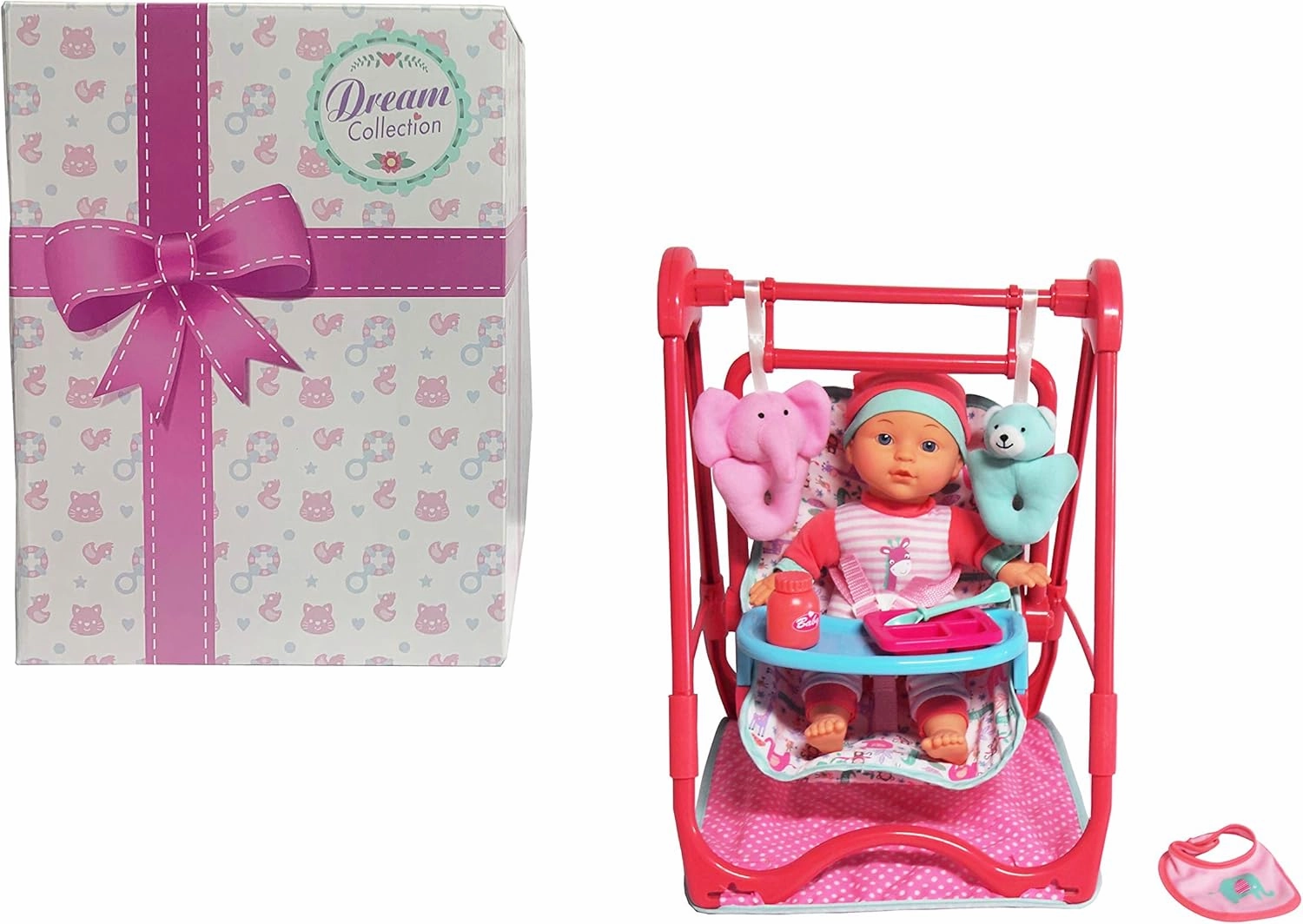 DREAM COLLECTION, Baby Doll 4-in-1 High Chair Play Set - Lifelike Baby Doll and Accessories for Realistic Pretend Play, Posable Soft Toy - 12”