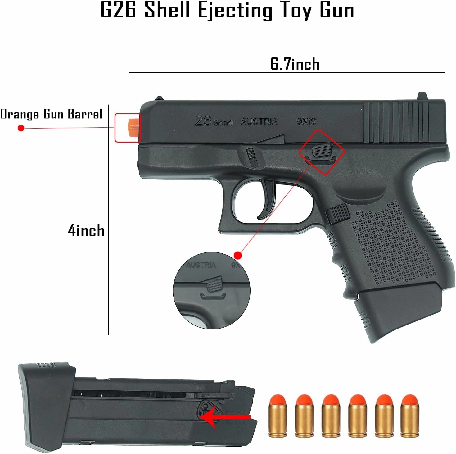 Dreamplay Shell Ejecting Toy Gun, Realistic Automatic Pull Back Action Shooting Games Education Model Toy for Kids Gifts