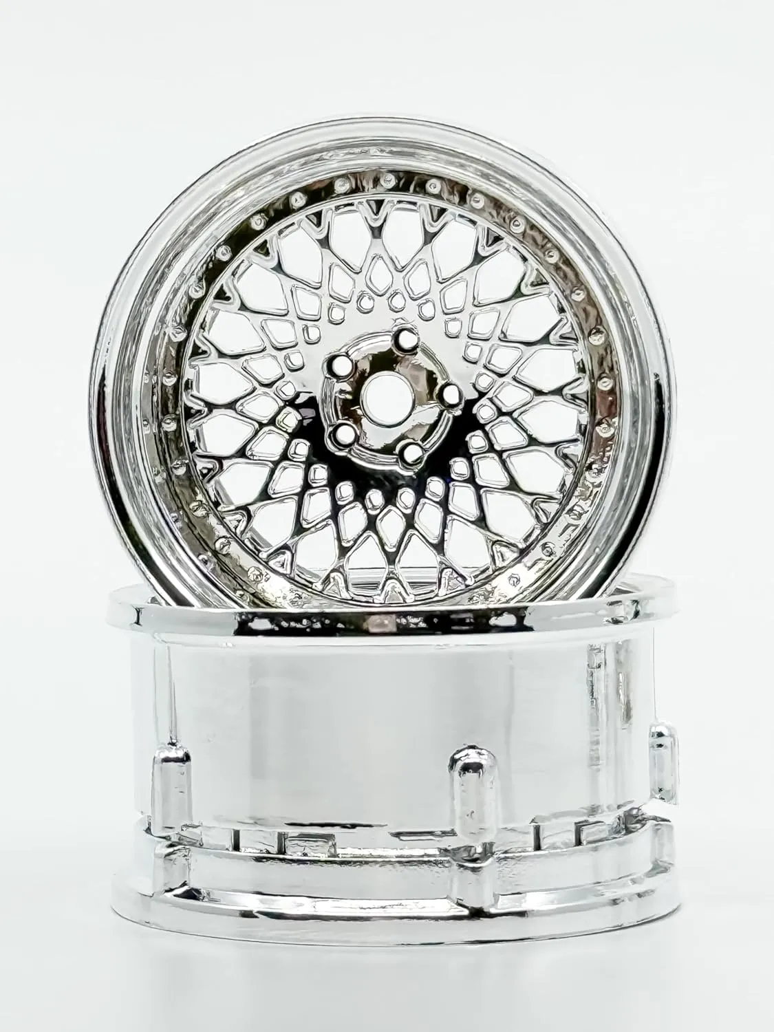 Drift Element 1/10 RC Drift Car Rims Wheels, New Mesh Series, Set of 2, Adjustable Offset, Compatible with Yokomo YD MD RD, MST RMX, Reve D RDX, Redcat RDS, HPI, TT (Triple Chrome)