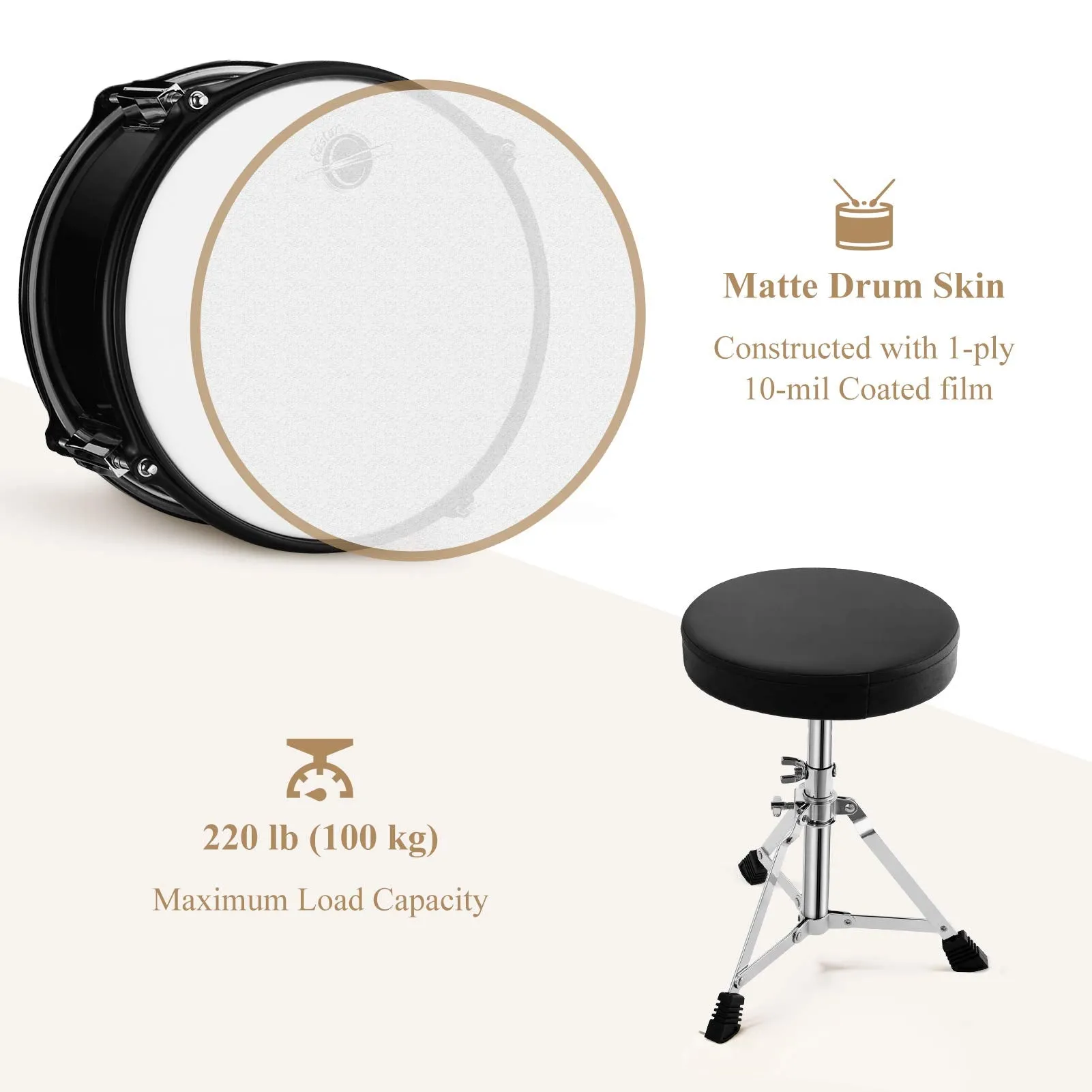 Drum Set Eastar 16 inch 5-Piece, Junior Drum Kit for Beginners Kids Teenagers with Adjustable Throne and Cymbal, Pedal &amp; Drumsticks, Metallic Black (EDS-350BK)