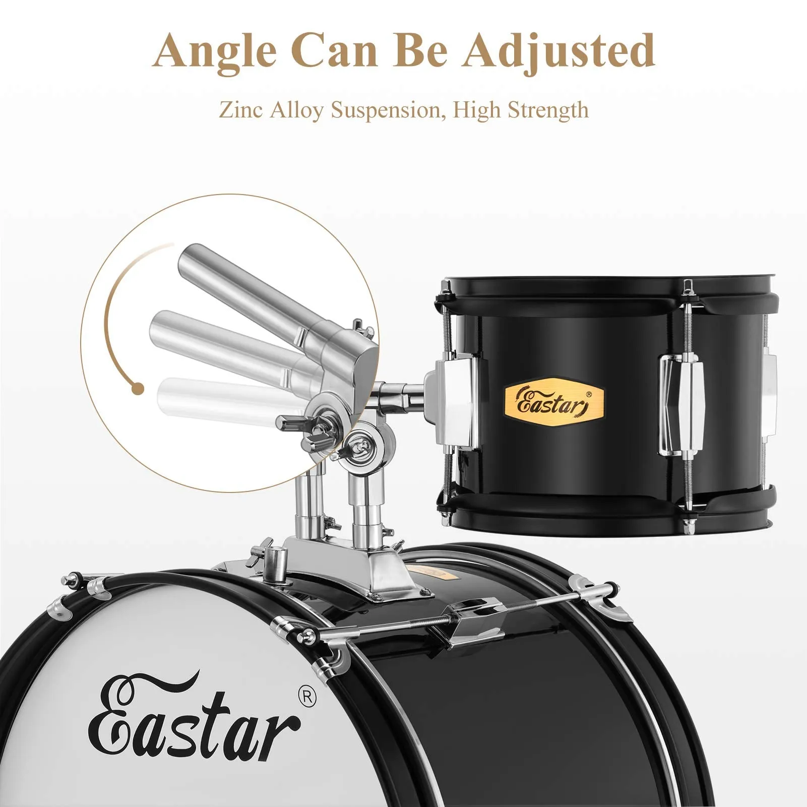 Drum Set Eastar 16 inch 5-Piece, Junior Drum Kit for Beginners Kids Teenagers with Adjustable Throne and Cymbal, Pedal &amp; Drumsticks, Metallic Black (EDS-350BK)