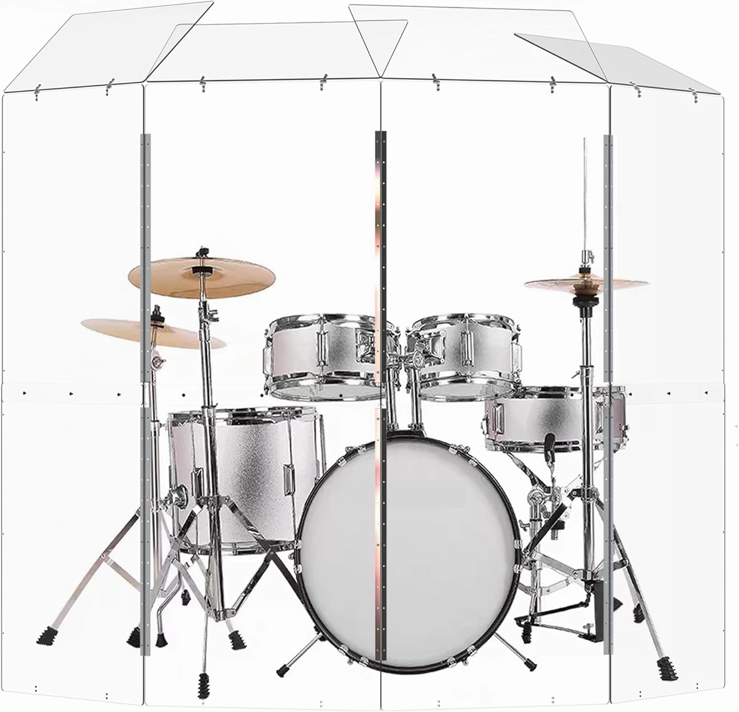 Drum Shield (4 panels with deflectors). Converts to 2ftx6ft. Full-Length Stainless Steel Hinges. Drum Cage for Home, Church, Practice & Performances