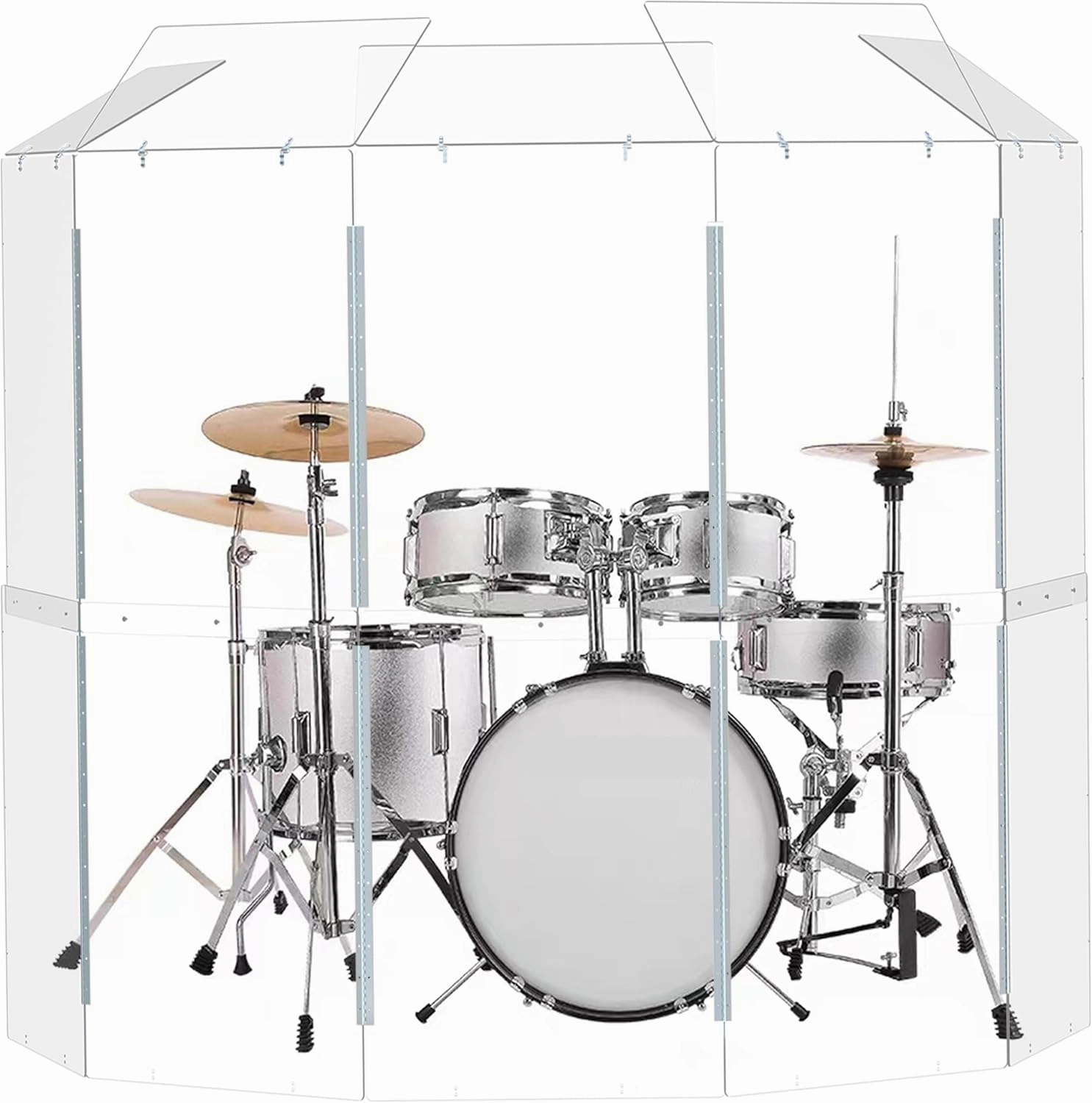 Drum Shield | Portable 5-Panel 2ft x5ft Acrylic Sound Barrier w/Deflectors | Converts to 2ftx6ft | Full-Length Stainless Steel Hinges | Drum Cage for Home, Church, Practice & Performances.