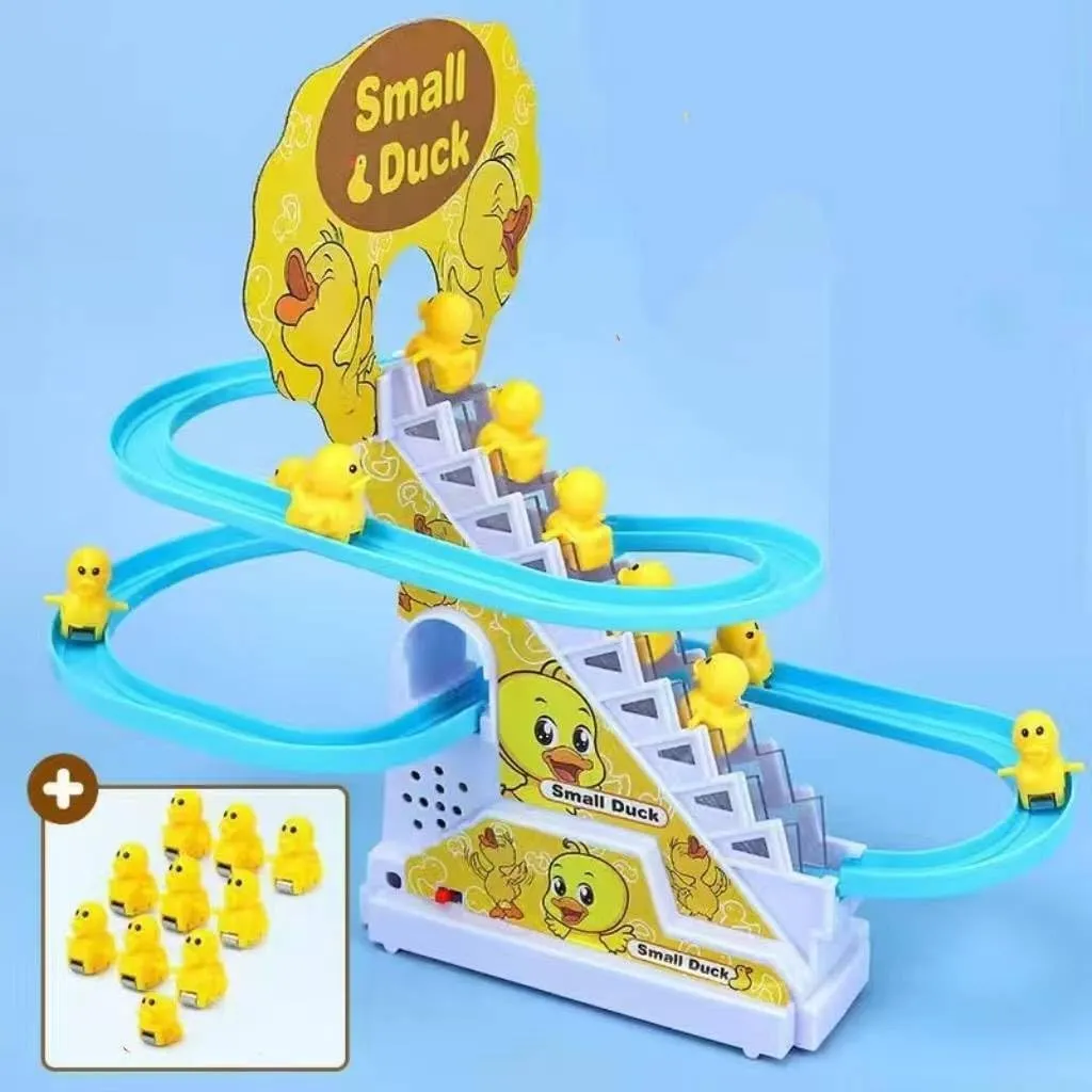 Duck Toy Set, Automatic Stair-Climbing Ducklings Cartoon Race Track Set,Fun Duck Stair Climbing Toy for Toddlers and Kids