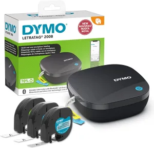 DYMO LetraTag 200B Bluetooth Compact Label Maker Value Pack, Wireless Connection to iOS and Android, Includes 3 Assorted Label Tapes