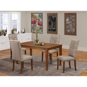 East West Furniture CAEL5-MAH-16 5 Piece Dining Table Set for 4 Includes a Rectangle Kitchen Table and 4 Dark Khaki Linen Fabric Parsons Dining Chairs, 36x60 Inch, Linen White