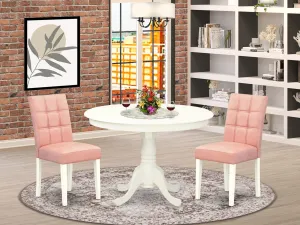 East West Furniture HLAS3-LWH-42 3 Piece Dinner Table Set Includes A Wood Table and 2 Beige Red Faux Leather Dining Chairs with Stylish Back- Linen White Finish