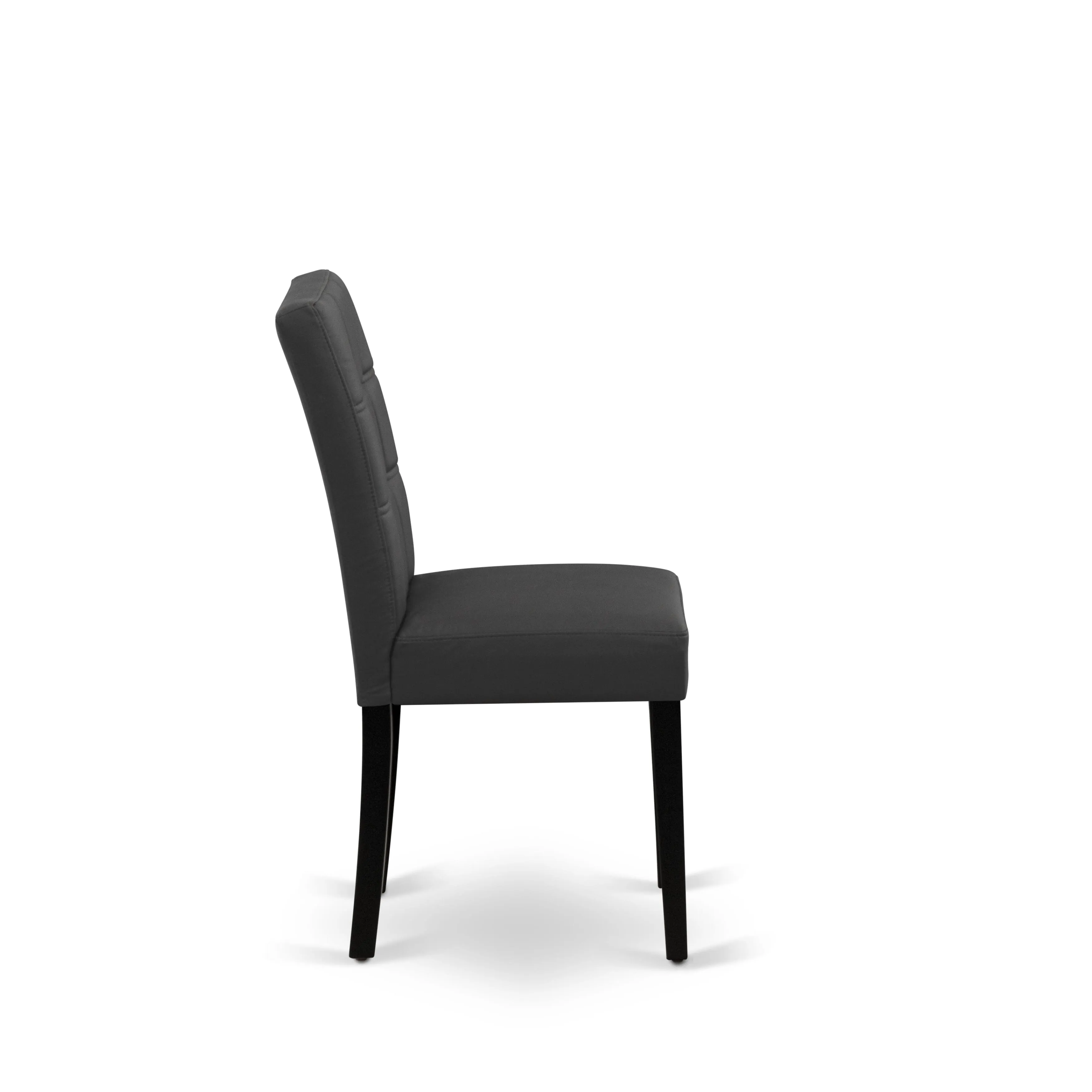 East West Furniture LGAS7-BLK-12 7 Piece Dinner Table Set contain A Dining Table and 6 Dark Gray Faux Leather Person Chairs with Stylish Back- Black Finish