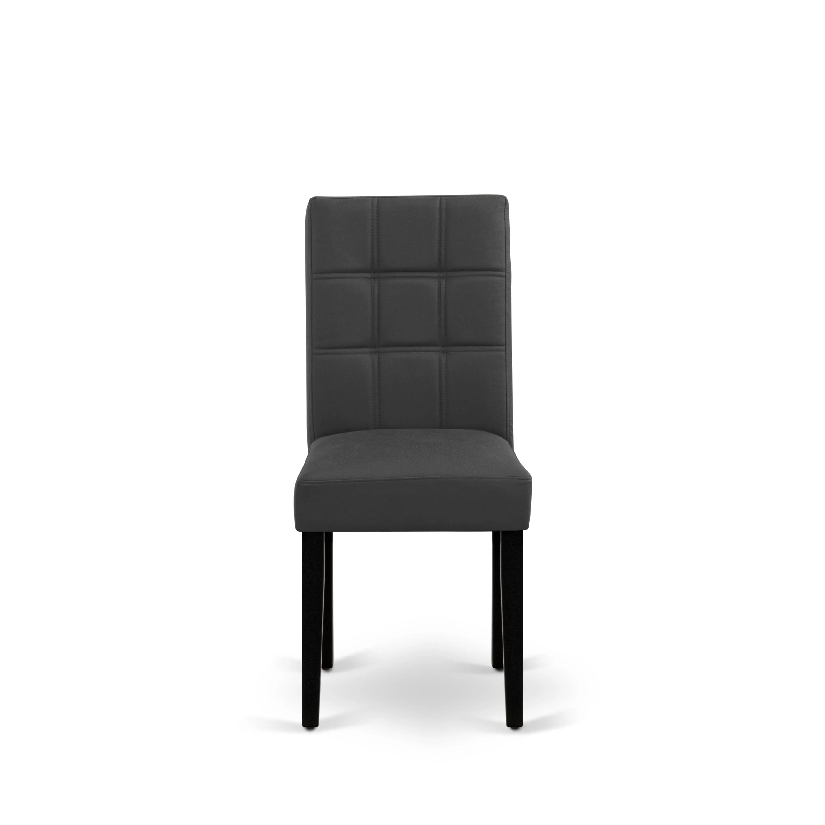 East West Furniture LGAS7-BLK-12 7 Piece Dinner Table Set contain A Dining Table and 6 Dark Gray Faux Leather Person Chairs with Stylish Back- Black Finish