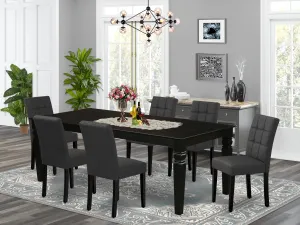 East West Furniture LGAS7-BLK-12 7 Piece Dinner Table Set contain A Dining Table and 6 Dark Gray Faux Leather Person Chairs with Stylish Back- Black Finish