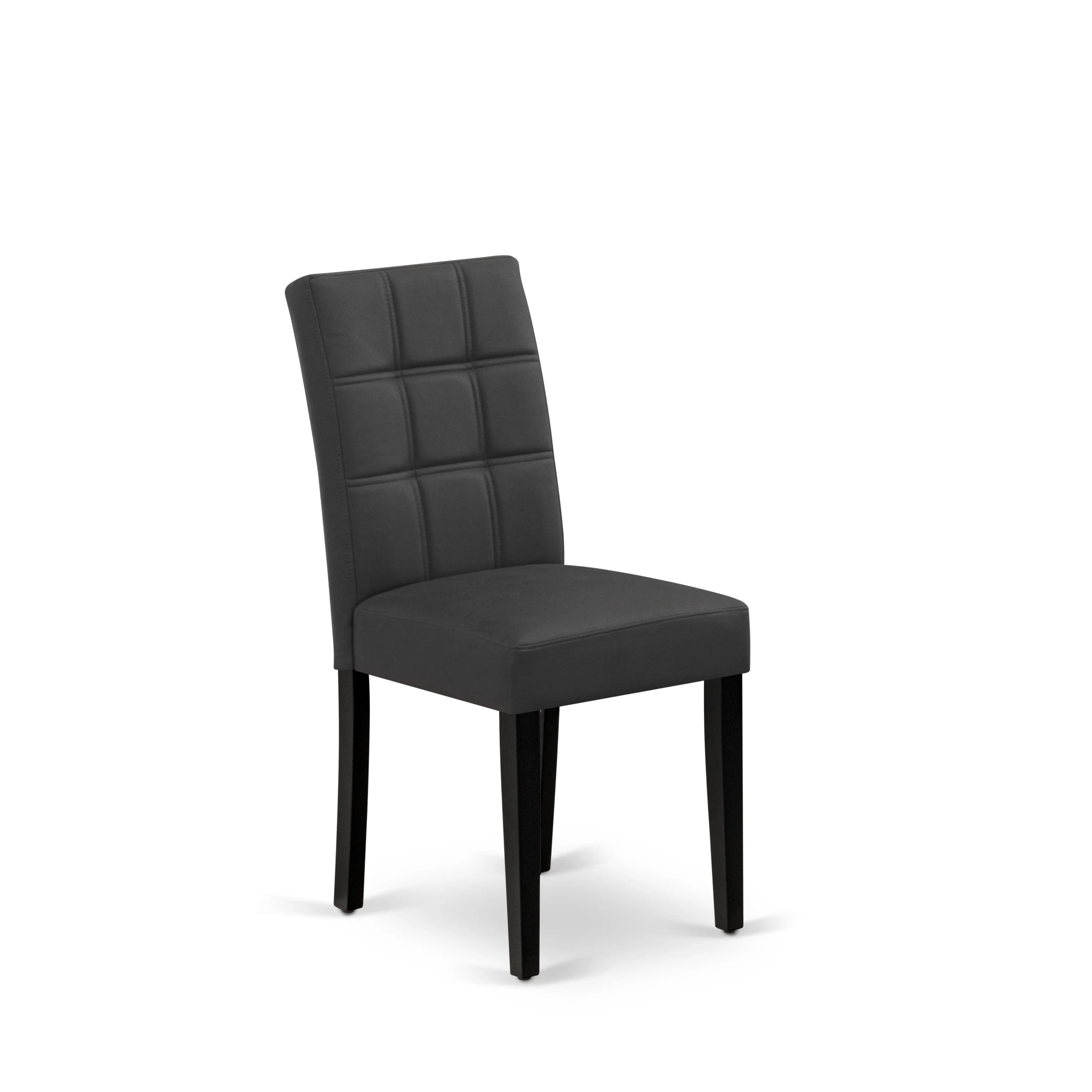 East West Furniture LGAS7-BLK-12 7 Piece Dinner Table Set contain A Dining Table and 6 Dark Gray Faux Leather Person Chairs with Stylish Back- Black Finish