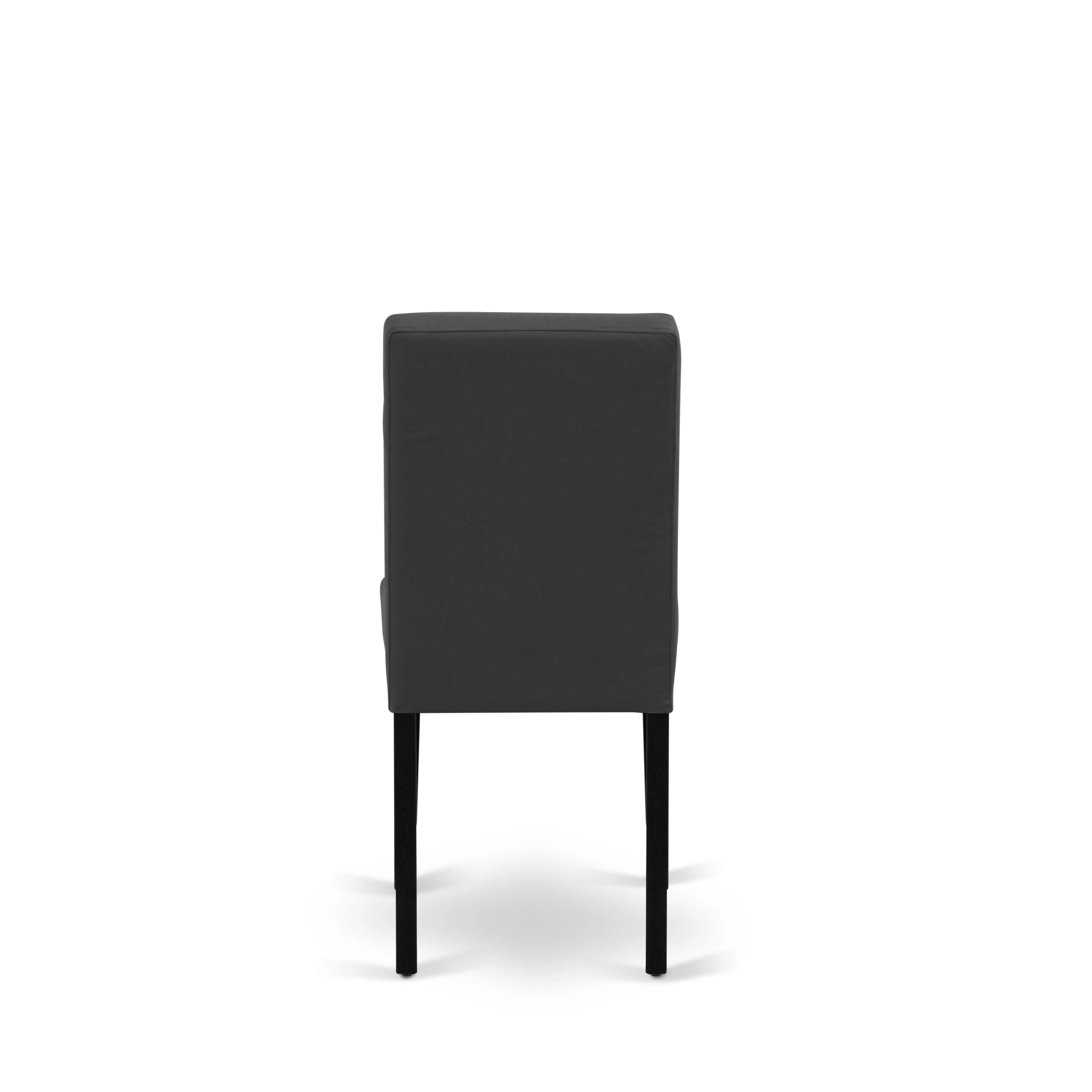 East West Furniture LGAS7-BLK-12 7 Piece Dinner Table Set contain A Dining Table and 6 Dark Gray Faux Leather Person Chairs with Stylish Back- Black Finish