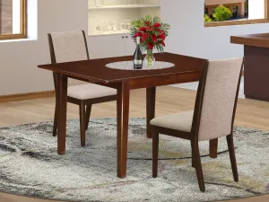 East West Furniture MLLA3-MAH-04 3 Piece Dining Set Contains a Rectangle Dining Room Table with Butterfly Leaf and 2 Light Tan Linen Fabric Upholstered Chairs, 36x54 Inch, Mahogany