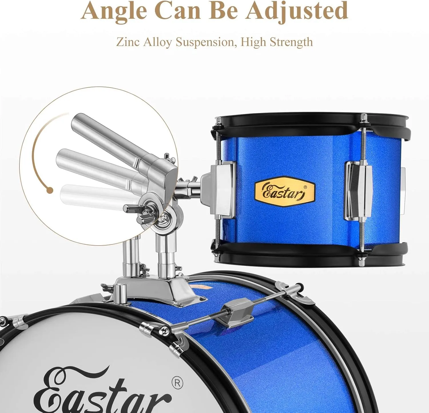 Eastar Drum Set for Kids - 16 inch 5-Piece Drum Kit for Beginners with Adjustable Throne and Cymbal, Pedal & Drumsticks, Metallic Blue (EDS-350MBE)