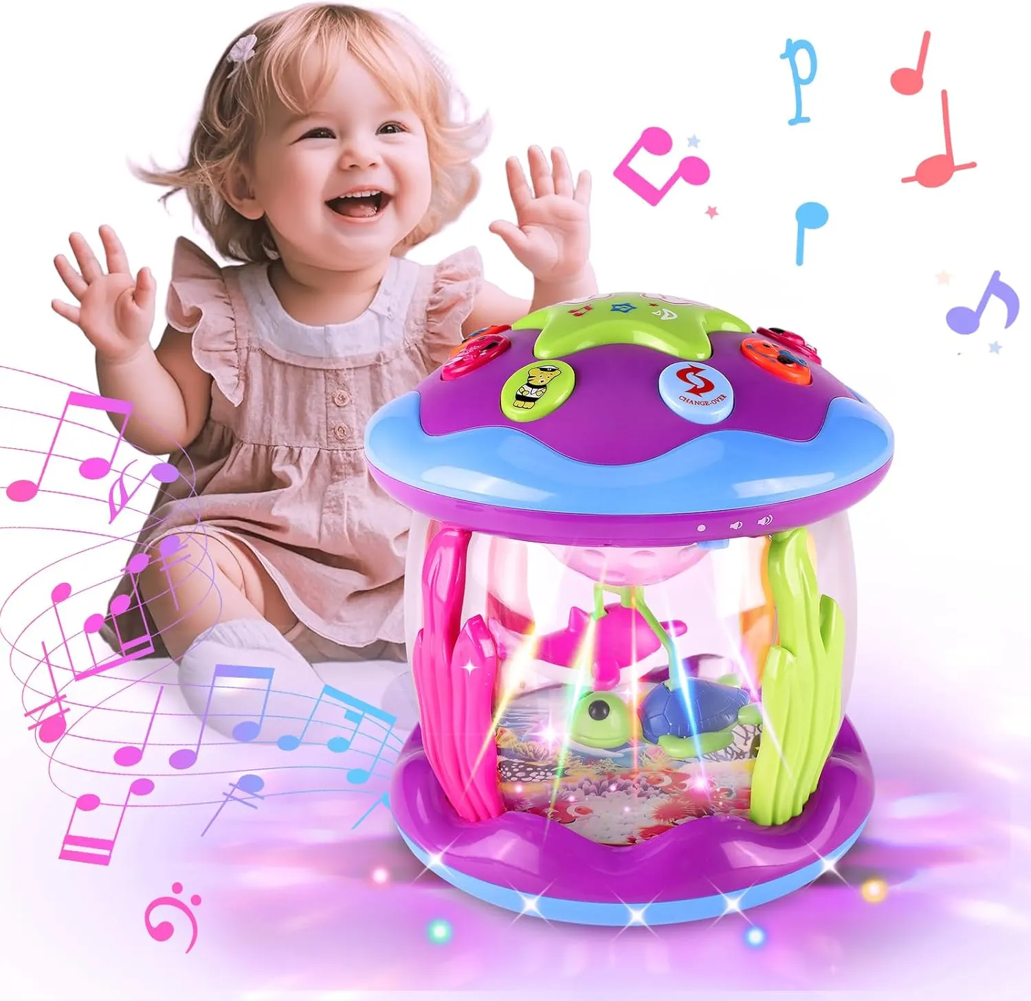 Eilsorrn Baby Girl Toys for 6-12 Months - Ocean Rotating Musical Light Up Toys for 12-18 Months, Superb Learning Tummy Time Toys, Crawling Toys for 1, 2, 3  Year Old Infant