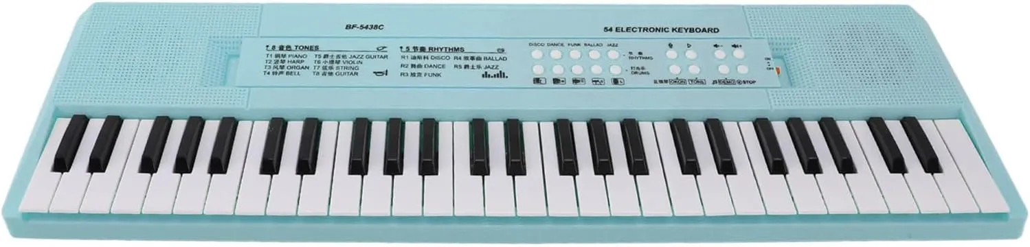Electric Piano, Electronic Keyboard 5 Instrumental Sounds Dual Power System 54 Key 8 Tones with Microphone for Learning for Indoors (Blue)