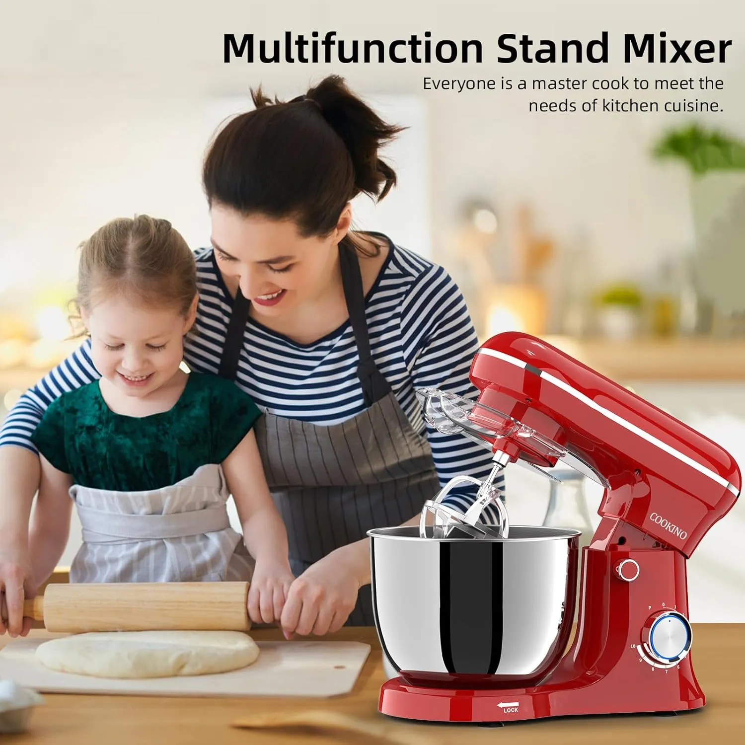 Electric Stand Mixer,10 Speeds 660W Tilt-Head Food Mixer, 3-IN-1 Kitchen Mixer for Daily Cooks with 6.5 QT Bowl,Dough Hook, Beater, Whisk (Empire Red)