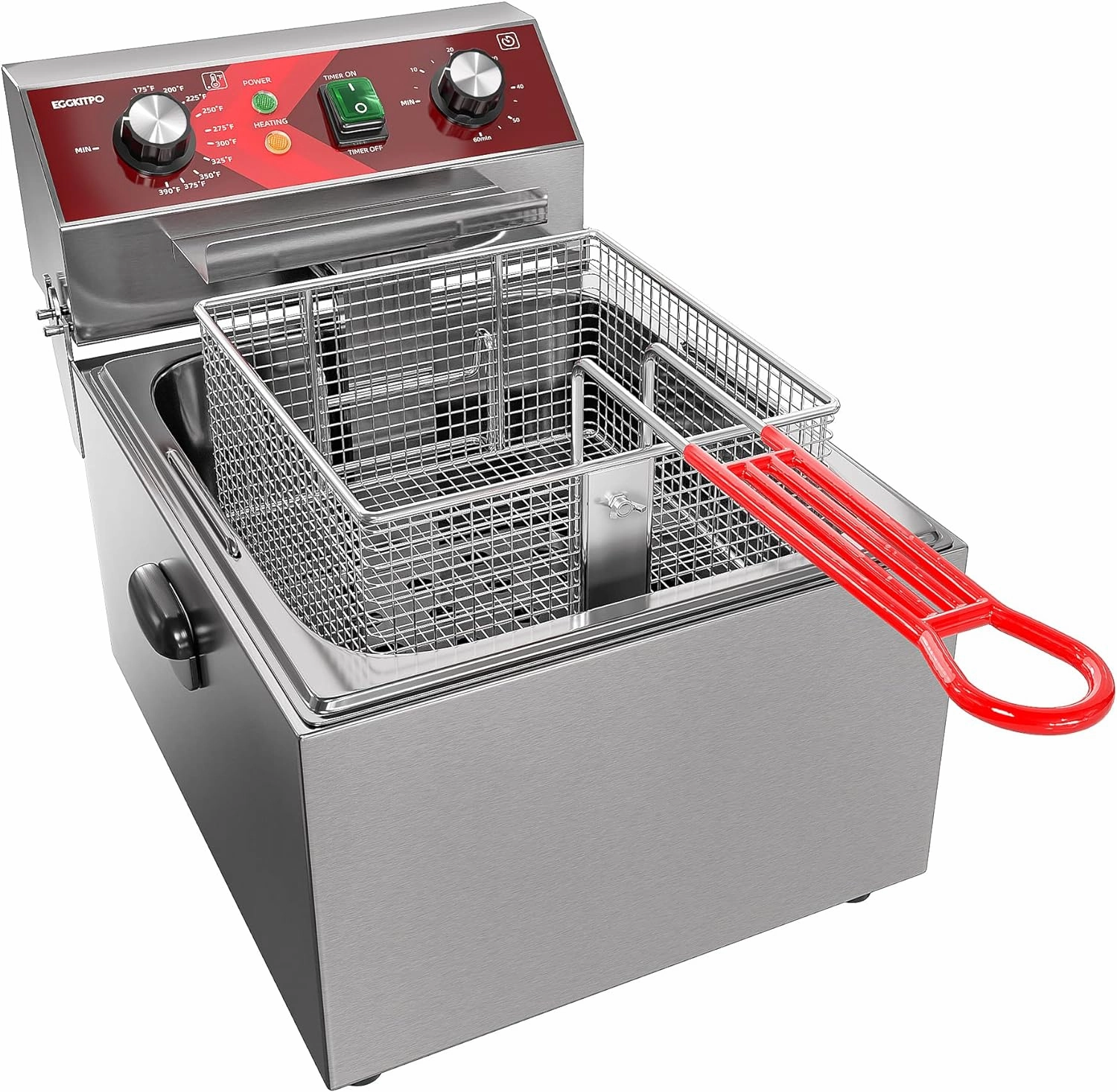 Electric Deep fryer Single Tank Deep Fryer with Basket Capacity 10L(10.5QT) Electric Countertop Fryers with 60 Minute Timer for Home Kitchen and Restaurant, 1800 Watts, 120V