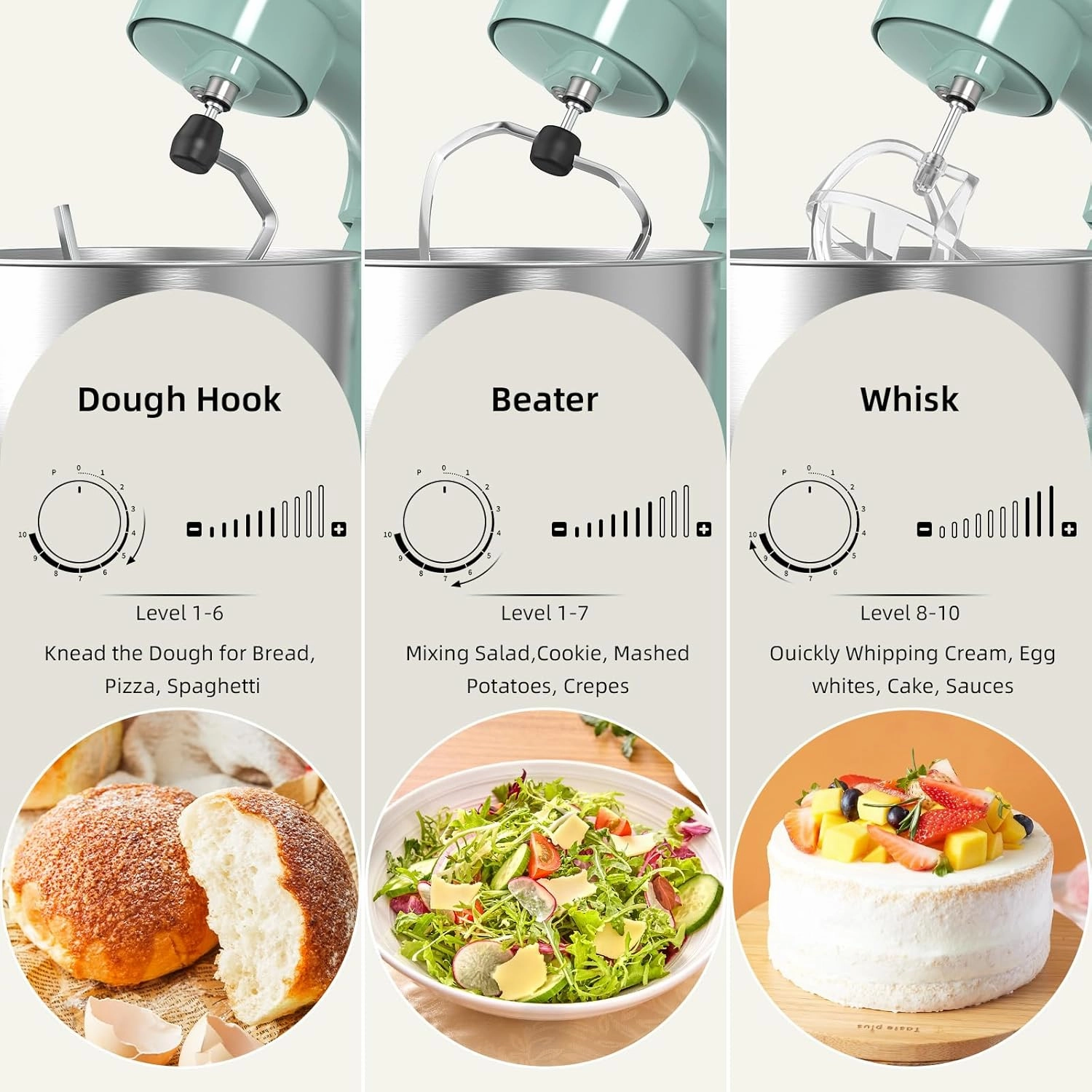 Electric Stand Mixer, 10 Speeds Tilt-Head Food Mixer, 3-IN-1 Kitchen Mixer for Daily Cooks with Dishwasher-Safe 5.5 QT Bowl,Dough Hook, Beater, Whisk (Agave Green)