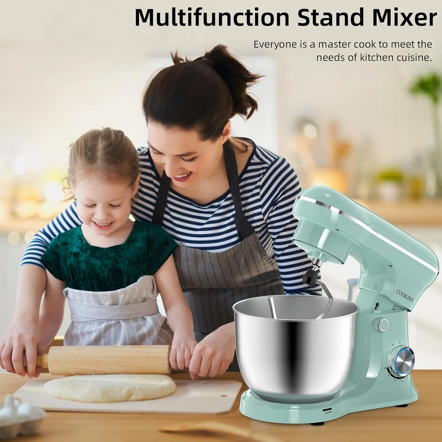 Electric Stand Mixer, 10 Speeds Tilt-Head Food Mixer, 3-IN-1 Kitchen Mixer for Daily Cooks with Dishwasher-Safe 5.5 QT Bowl,Dough Hook, Beater, Whisk (Agave Green)