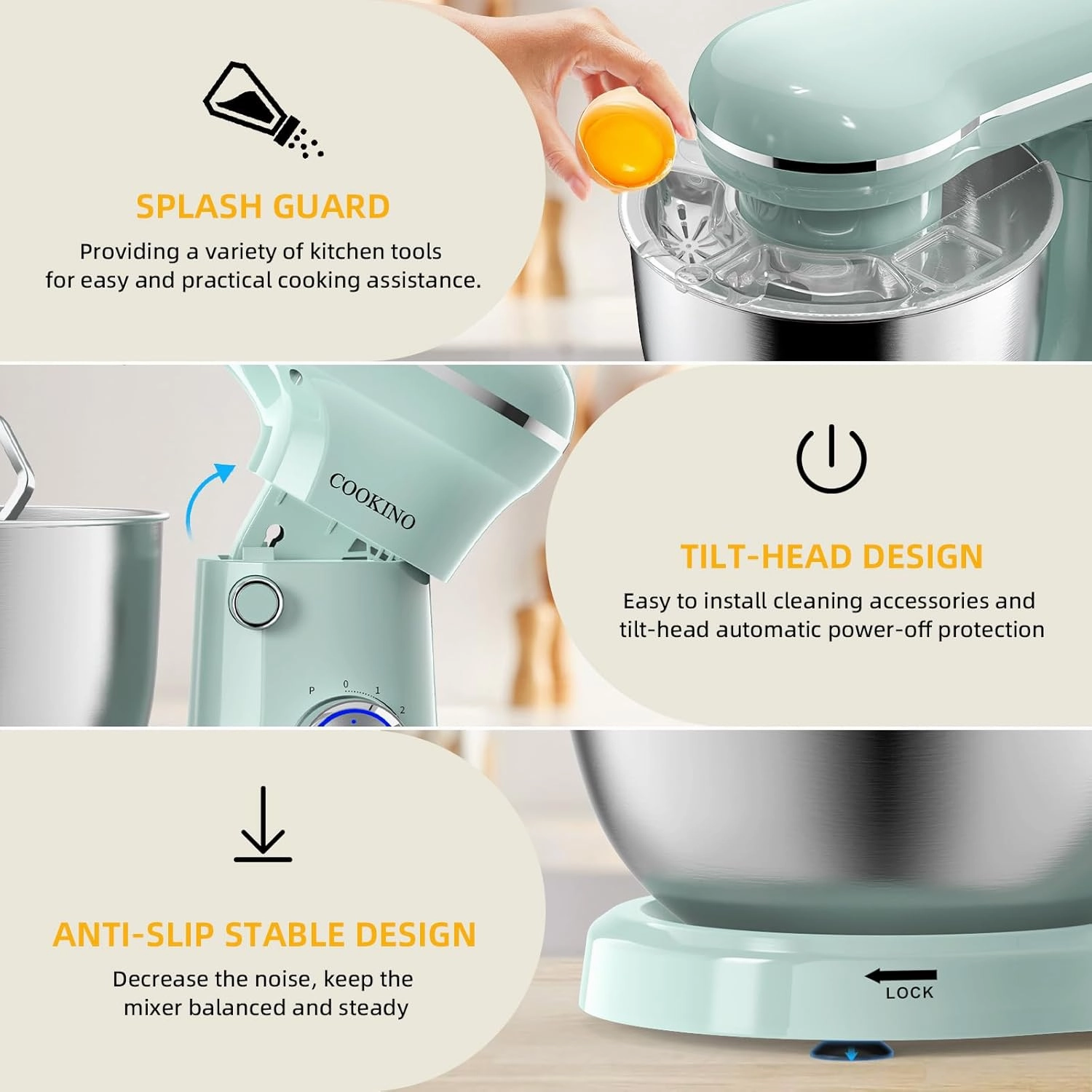 Electric Stand Mixer, 10 Speeds Tilt-Head Food Mixer, 3-IN-1 Kitchen Mixer for Daily Cooks with Dishwasher-Safe 5.5 QT Bowl,Dough Hook, Beater, Whisk (Agave Green)