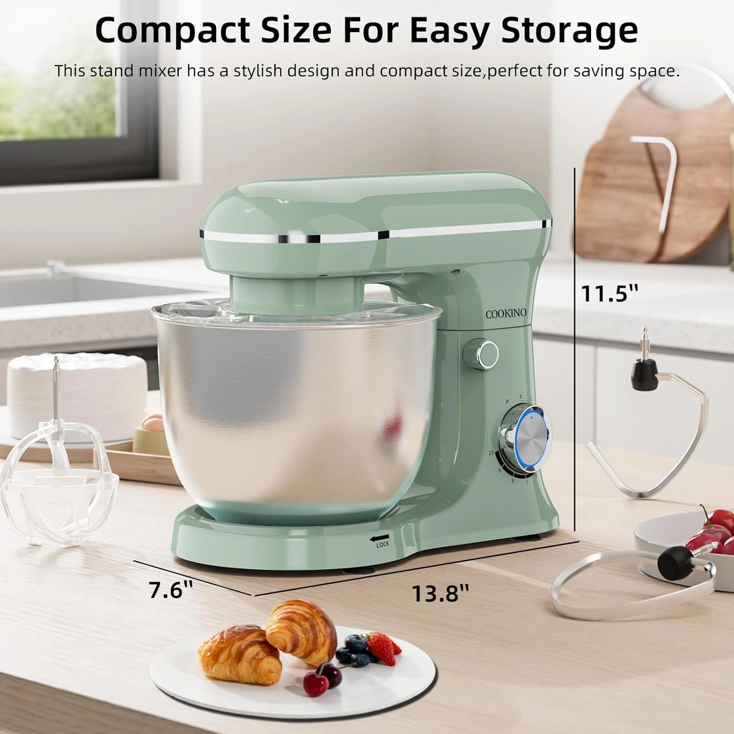 Electric Stand Mixer, 10 Speeds Tilt-Head Food Mixer, 3-IN-1 Kitchen Mixer for Daily Cooks with Dishwasher-Safe 5.5 QT Bowl,Dough Hook, Beater, Whisk (Agave Green)