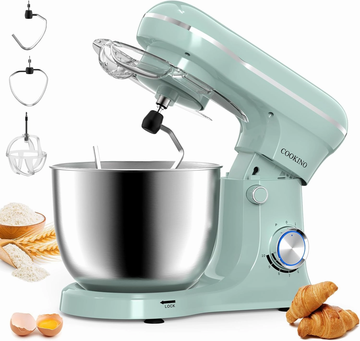 Electric Stand Mixer, 10 Speeds Tilt-Head Food Mixer, 3-IN-1 Kitchen Mixer for Daily Cooks with Dishwasher-Safe 5.5 QT Bowl,Dough Hook, Beater, Whisk (Agave Green)