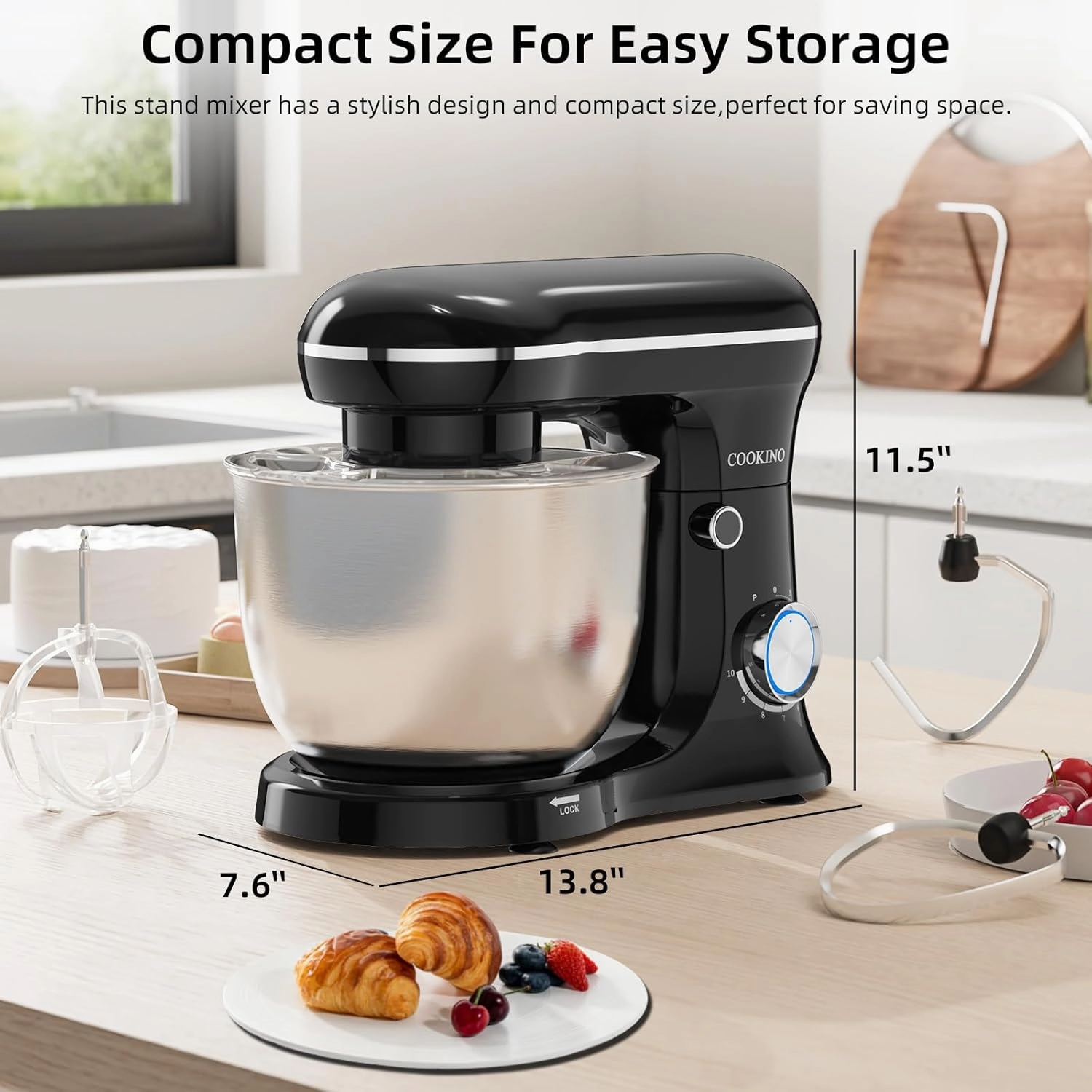 Electric Stand Mixer,10 Speeds Tilt-Head Food Mixer, 3-IN-1 Kitchen Mixer for Daily Cooks with Dishwasher-Safe 6.5 QT Bowl,Dough Hook, Beater, Whisk (Onyx Black)