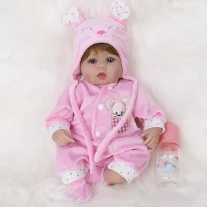 ENADOLL Reborn Baby Doll Realistic Silicone Vinyl Pink Mouse Baby 16 inch Weighted Soft Body Lifelike Doll Gift Set for Ages 3 (Pink Mouse)