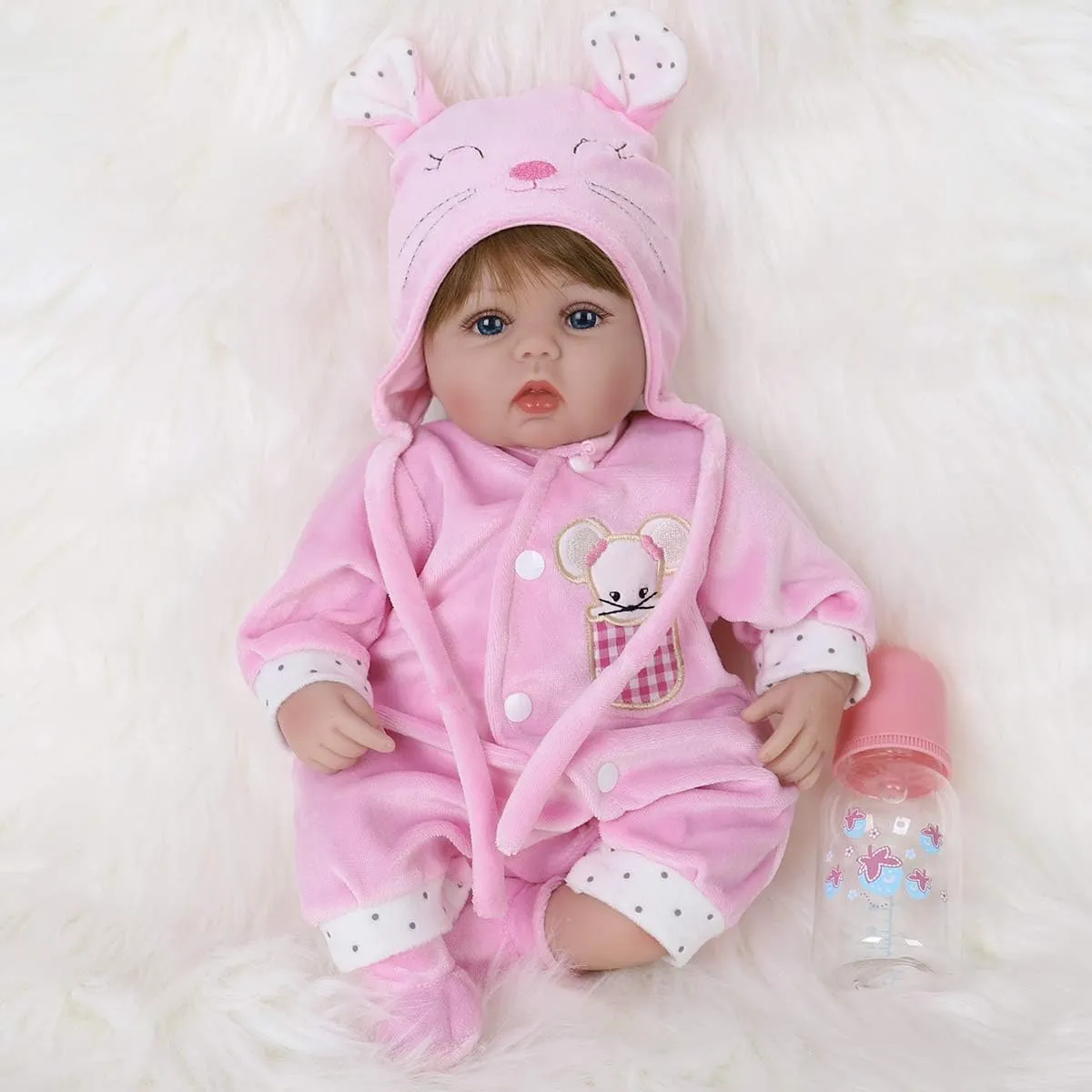 ENADOLL Reborn Baby Doll Realistic Silicone Vinyl Pink Mouse Baby 16 inch Weighted Soft Body Lifelike Doll Gift Set for Ages 3 (Pink Mouse)