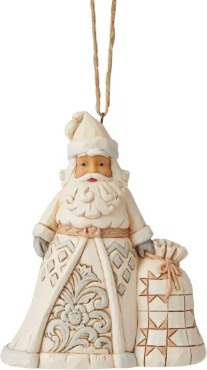 Enesco Jim Shore Heartwood Creek White Woodland Santa with Toy Bag Hanging Ornament, 4.5" H, Cream & Brown