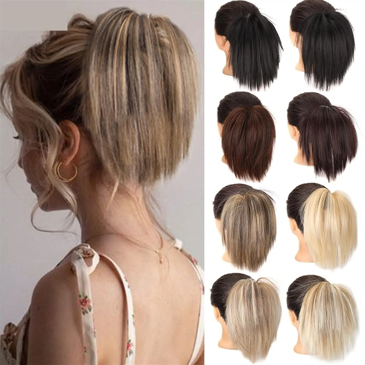 ENGENDER Hair Bun 1 Pack Synthetic Messy Bun with Elastic Rubber Band Wig Straight Hair Ponytail Extensions Hair Bun for Women Hair Piece(10)