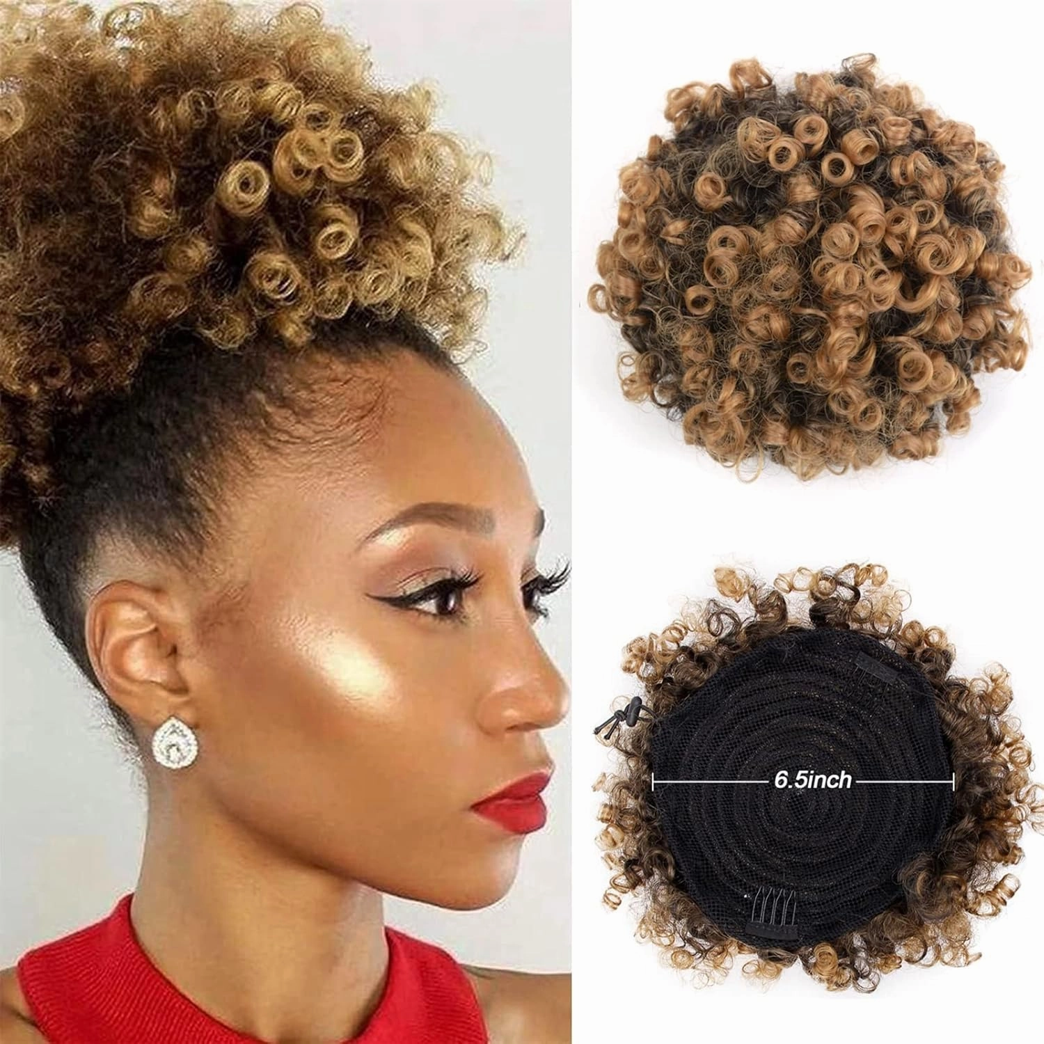 ENGENDER Hair Bun Women's Synthetic Hair Bun Afro Curly Shaggy Ponytail Extensions with Drawstring Shaggy Bun for Black Women Hair Piece(03)
