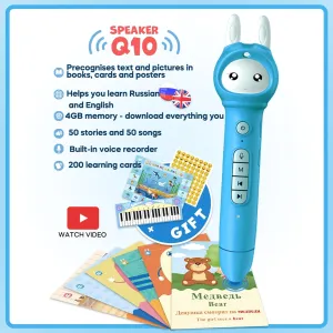 English Learning and Educational Toys for 3-10 Year olds, Children's Interactive Reading Pen Set with 40 Talking Flash Cards, 50 Children's Songs and Stories, Alphabet, Music Cards (Blue)