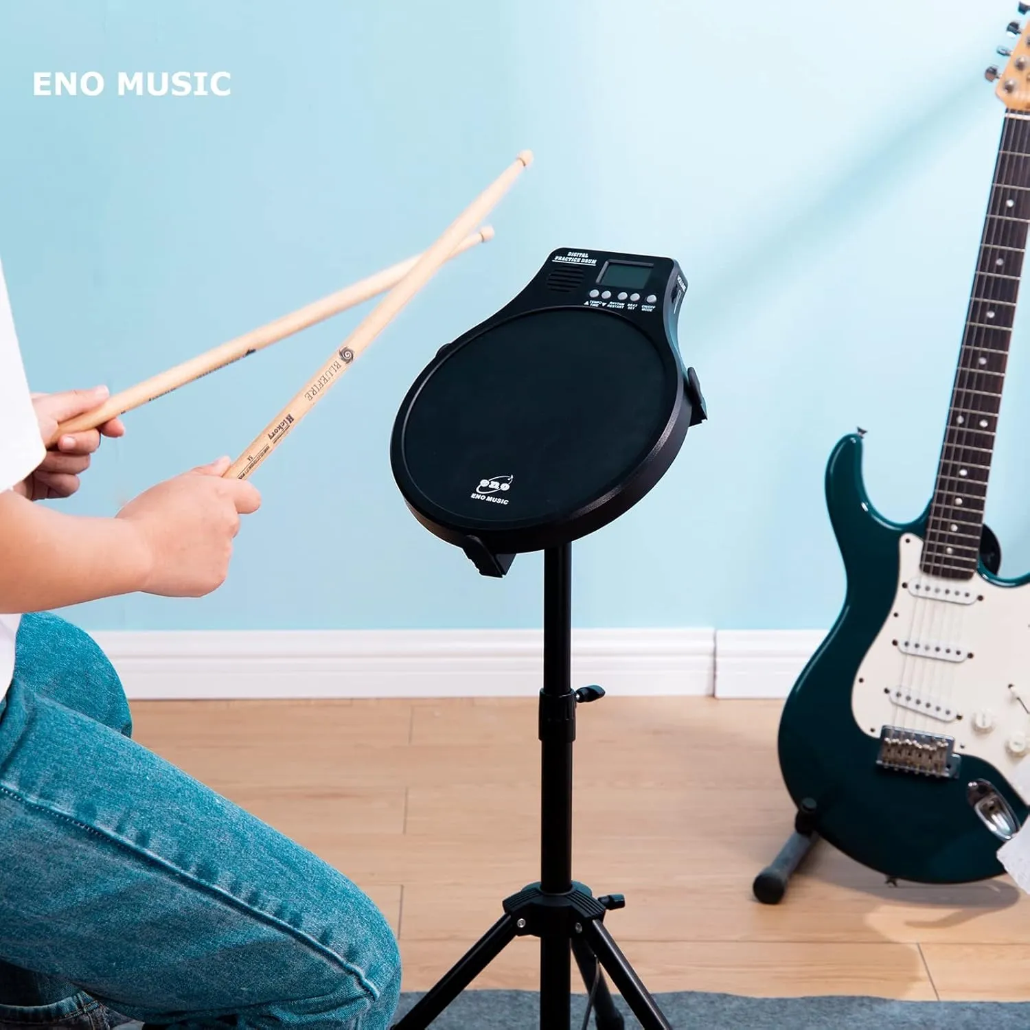 ENO MUSIC Percussion Drum Practice Devices and Built-in Electronic Metronome 2 in 1 Electronic Musical Instruments Practice Pad for Kids Beginners and Professional Drum Players Black