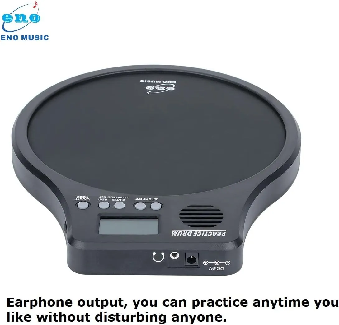 ENO MUSIC Percussion Drum Practice Devices and Built-in Electronic Metronome 2 in 1 Electronic Musical Instruments Practice Pad for Kids Beginners and Professional Drum Players Black